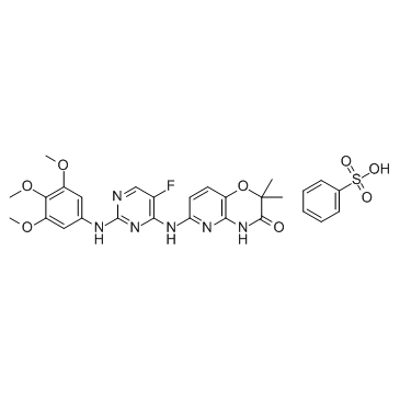 6-[[5-氟-2-[(3,4,5-三甲氧基苯基)氨基]-4-嘧啶基]氨基]-2,2-二甲基-2H-吡啶并[3,2-b]-1,4-恶嗪-3(4H)-酮苯磺酸盐图片