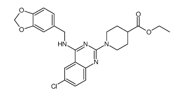 1-(4-((1,3-benzodioxol-5-ylmethyl)amino)-6-chloro-2-quinazolinyl)-4-piperidine-carboxylic acid ethyl ester Structure
