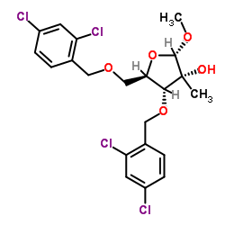 1-O-甲基-3,5-二-O-(2,4-二氯苯甲基)-2-甲基-alpha-D-呋喃核糖苷结构式