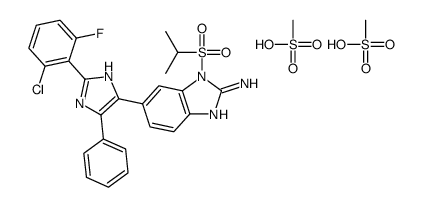 6-[2-(2-chloro-6-fluorophenyl)-5-phenyl-1H-imidazol-4-yl]-1-propan-2-ylsulfonylbenzimidazol-2-amine,methanesulfonic acid Structure
