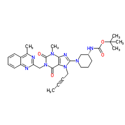 (R)-(1-(7-(丁-2-炔-1-基)-3-甲基-1-((4-甲基喹唑啉-2-基)甲基)-2,6-二氧代-2,3,6,7-四氢-1H-嘌呤-8-基)哌啶-3-基)氨基甲酸叔丁酯结构式