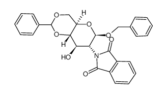 苄基2-脱氧-2-邻苯二甲酰亚胺-4,6-O-亚苄基-β-D-吡喃葡萄糖苷结构式