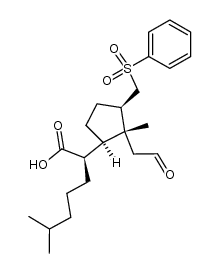 (R)-6-methyl-2-((1R,2R,3R)-2-methyl-2-(2-oxoethyl)-3-((phenylsulfonyl)methyl)cyclopentyl)heptanoic acid结构式