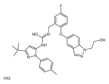 1-[5-tert-butyl-2-(4-methylphenyl)pyrazol-3-yl]-3-[[5-fluoro-2-[1-(2-hydroxyethyl)indazol-5-yl]oxyphenyl]methyl]urea,hydrochloride结构式