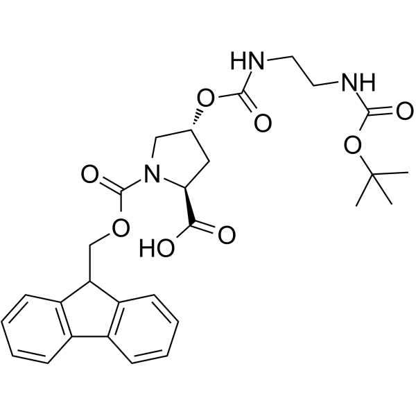 (2S,4R)-4-[[[[2-[[叔丁氧羰基]氨基]乙基]氨基]羰基]氧基]-1,2-吡咯烷二甲酸 1-(9H-芴-9-基甲基)酯结构式