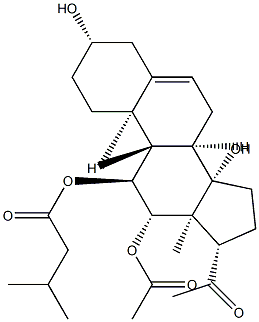(14S)-12β-Acetyloxy-3β,14-dihydroxy-11α-[(3-methyl-1-oxobutyl)oxy]pregn-5-en-20-one结构式
