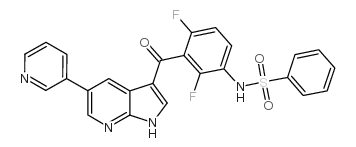 N-[2,4-二氟-3-[[5-(3-吡啶基)-1H-吡咯并[2,3-b]吡啶-3-基]甲酰基]苯基]苯磺酰胺结构式