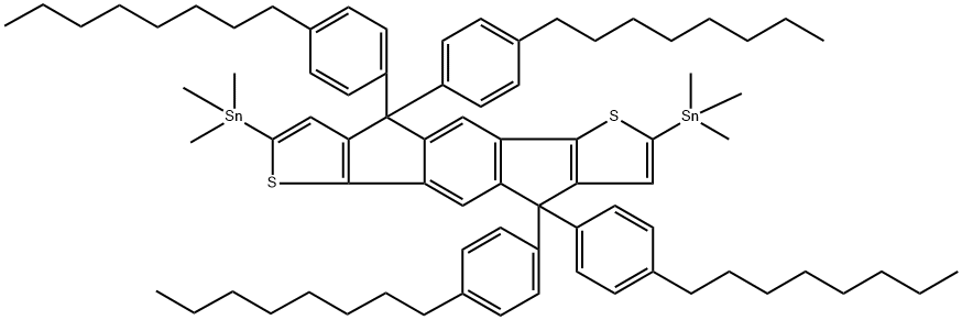(4,4,9,9-四(4-辛基苯基)-4,9-二氢-S-茚并[1,2-B:5,6-B']二噻吩基)双(三甲基锡)结构式