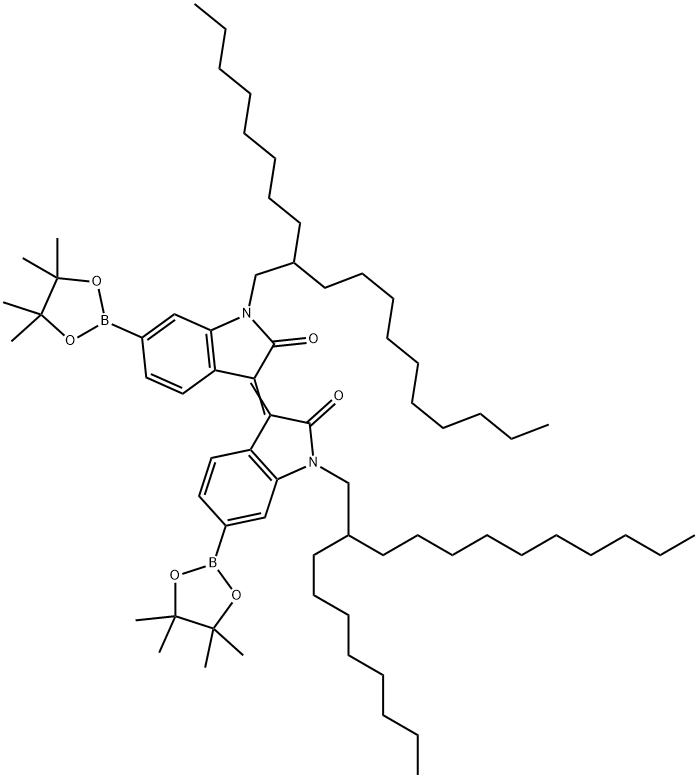 N,N'-双(2-辛基十二烷基)-6,6'-双(4,4,5,5-四甲基-1,3,2-二氧杂环戊硼烷-2-基)异靛结构式