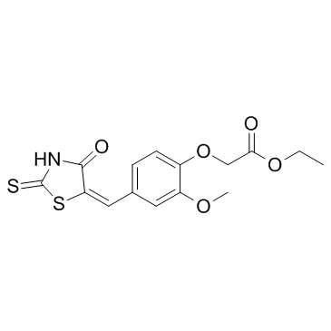 [2-甲氧基-4-[(4-氧代-2-硫代-5-噻唑烷亚基)甲基]苯氧基]乙酸乙酯结构式