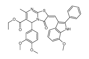 ethyl 5-(3,4-dimethoxyphenyl)-2-[(7-methoxy-2-phenyl-1H-indol-3-yl)methylidene]-7-methyl-3-oxo-5H-[1,3]thiazolo[3,2-a]pyrimidine-6-carboxylate结构式