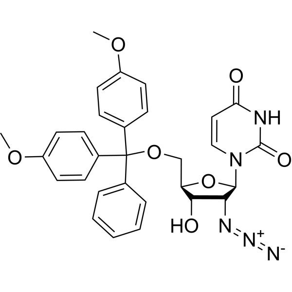 2′-Azido-5′-O-[bis(4-methoxyphenyl)phenylmethyl]-2′-deoxyuridine Structure