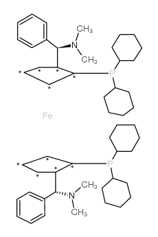 (S,S)-(+)-2,2'-Bis[(R)-(N,N-dimethylamino)(phenyl)methyl]-1,1'-bis(dicyclohexylphosphino) ferrocene Structure