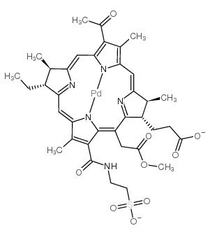 3-[(2S,3S,12R,13R)-8-acetyl-13-ethyl-20-(2-methoxy-2-oxoethyl)-3,7,12,17-tetramethyl-18-(2-sulfoethylcarbamoyl)-2,3,12,13-tetrahydroporphyrin-22,24-diid-2-yl]propanoic acid,palladium(2+) Structure