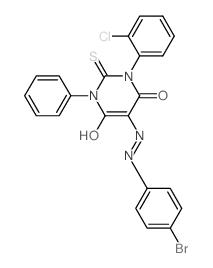 5-[(4-bromophenyl)hydrazinylidene]-1-(2-chlorophenyl)-3-phenyl-2-sulfanylidene-1,3-diazinane-4,6-dione Structure