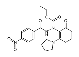 ethyl 2-(4-nitrobenzoyl)-1-(6-oxo-2-(pyrrolidin-1-yl)cyclohex-1-en-1-yl)hydrazine-1-carboxylate结构式