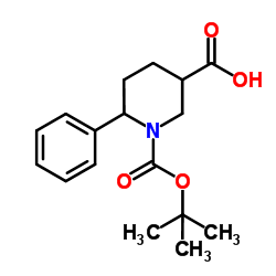 1-{[(2-Methyl-2-propanyl)oxy]carbonyl}-6-phenyl-3-piperidinecarboxylic acid structure