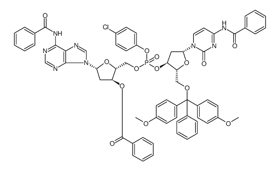 N-benzoyl-P-(4-chlorophenyl)-2'-deoxy-5'-O-(4,4'-dimethoxytrityl)cytidylyl-(3'→5')-N-benzoyl-2'-deoxyadenosine 3'-benzoate结构式