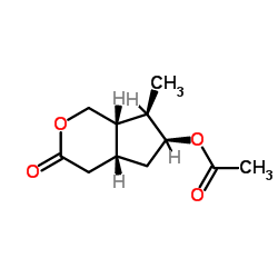 (4AR,6S,7R,7AS)-6-(乙酰氧基)六氢-7-甲基环戊并[C]吡喃-3(1H)-酮结构式