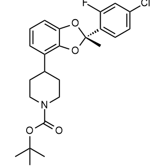 (S)-4-(2-(4-氯-2-氟苯基)-2-甲基苯并[d][1,3]二氧戊环-4-基)哌啶-1-羧酸叔丁酯结构式