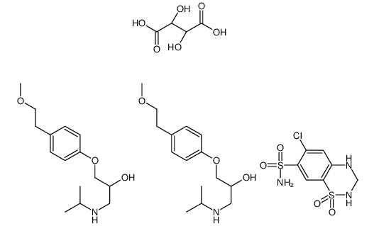 6-chloro-1,1-dioxo-3,4-dihydro-2H-1λ6,2,4-benzothiadiazine-7-sulfonamide,(2R,3R)-2,3-dihydroxybutanedioic acid,1-[4-(2-methoxyethyl)phenoxy]-3-(propan-2-ylamino)propan-2-ol Structure