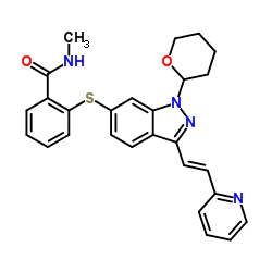 N-Methyl-2-[[3-[(1E)-2-(2-pyridinyl)ethenyl]-1-(tetrahydro-2H-pyran-2-yl)-1H-indazol-6-yl]thio]benzamide Structure