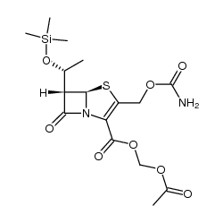 (5R,6S)-acetoxymethyl 3-((carbamoyloxy)methyl)-7-oxo-6-((R)-1-((trimethylsilyl)oxy)ethyl)-4-thia-1-azabicyclo[3.2.0]hept-2-ene-2-carboxylate结构式