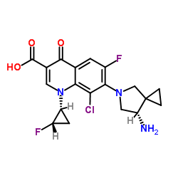 3-Quinolinecarboxylic acid, 7-[(7S)-7-amino-5-azaspiro[2.4]hept-5-yl]-8-chloro-6-fluoro-1-[(1R,2S)-2-fluorocyclopropyl]-1,4-dihydro-4-oxo-, rel- Structure