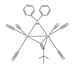 diosmium(carbonyl)6(μ2-η2-CC-t-Bu)(μ-PPh2) Structure
