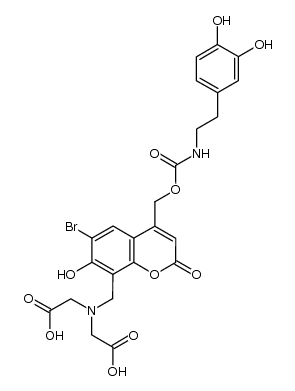 N-[[8-[bis(carboxymethyl)aminomethyl]-6-bromo-7-hydroxycoumarin-4-yl]methoxycarbonyl]dopamine结构式
