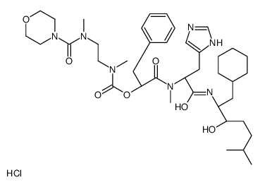 [1-[[(2S)-1-[(1-cyclohexyl-3-hydroxy-6-methylheptan-2-yl)amino]-3-(1H-imidazol-5-yl)-1-oxopropan-2-yl]-methylamino]-1-oxo-3-phenylpropan-2-yl] N-methyl-N-[2-[methyl(morpholine-4-carbonyl)amino]ethyl]carbamate,hydrochloride结构式