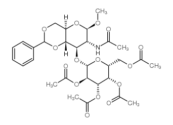 Methyl2-acetamido-3-O-(2,3,4,6-tetra-O-acetyl-b-D-galactopyranosyl)-4,6-O-benzylidene-2-deoxy-b-D-glucopyranoside结构式