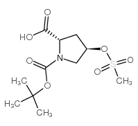 (2S,4R)-1-(叔丁氧羰基)-4((甲磺酰基)氧基)吡咯烷-2-羧酸结构式
