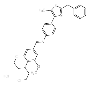 Benzenamine,N,N-bis(2-chloroethyl)-2-methoxy-4-[[[4-[5-methyl-2-(phenylmethyl)-4-thiazolyl]phenyl]imino]methyl]-,hydrochloride (1:1)结构式