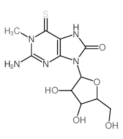 2-amino-9-[3,4-dihydroxy-5-(hydroxymethyl)oxolan-2-yl]-1-methyl-6-sulfanylidene-7H-purin-8-one结构式