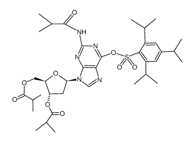 2-N-3',5'-O-triisobutyryl-6-O-(2,4,6-triisopropylbenzenesulfonyl)-2'-deoxyguanosine结构式