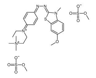 2-[[4-[ethyl[2-(trimethylammonio)ethyl]amino]phenyl]azo]-6-methoxy-3-methylbenzothiazolium bis(methylsulphate) structure