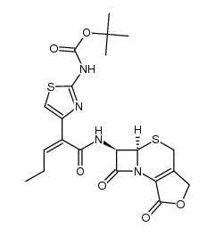 tert-butyl (4-((Z)-1-(((5aR,6R)-1,7-dioxo-1,3,4,5a,6,7-hexahydroazeto[2,1-b]furo[3,4-d][1,3]thiazin-6-yl)amino)-1-oxopent-2-en-2-yl)thiazol-2-yl)carbamate Structure