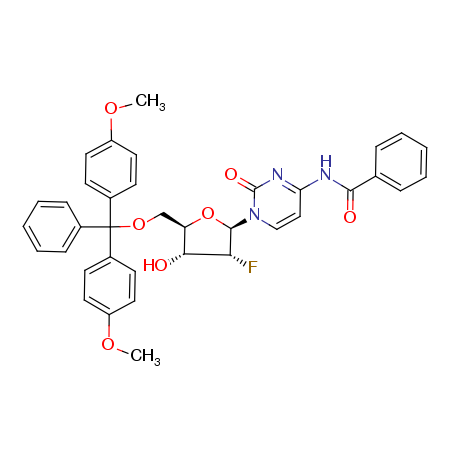 5'-O-(4,4'-二甲氧基三苯甲基)-N4-苯甲酰-2'-氟-2'-脱氧胞苷结构式