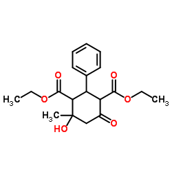 1,3-Cyclohexanedicarboxylic acid, 4-hydroxy-4-methyl-6-oxo-2-phenyl-, diethyl ester Structure