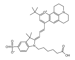 1-(5-Carboxypentyl)-3,3-dimethyl-2-{3-[11-(2-methyl-2-propanyl)-2 ,3,6,7-tetrahydro-1H,5H-pyrano[2,3-f]pyrido[3,2,1-ij]quinolin-4-i um-9-yl]-2-propen-1-ylidene}-5-indolinesulfonate Structure