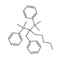 (1-phenylheptane-2,2-diyl)bis(dimethyl(phenyl)silane)结构式