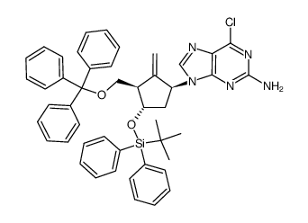 9-[4-(tert-butyl-diphenyl-silanyloxy)-2-methylene-3-trityloxymethyl-cyclopentyl]-6-chloro-9H-purine-2-yl amine结构式