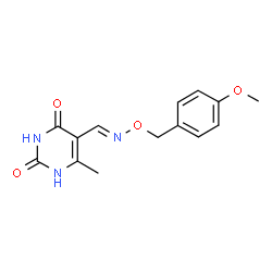 6-methyl-2,4-dioxo-1,2,3,4-tetrahydropyrimidine-5-carbaldehyde O-(4-methoxybenzyl)oxime结构式