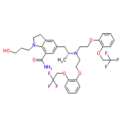 5-[(2R)-2-(Bis{2-[2-(2,2,2-trifluoroethoxy)phenoxy]ethyl}amino)propyl]-1-(3-hydroxypropyl)-7-indolinecarboxamide Structure