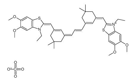 (2Z)-3-ethyl-2-[[(3E)-3-[(E)-3-[(3E)-3-[(3-ethyl-5,6-dimethoxy-1,3-benzothiazol-3-ium-2-yl)methylidene]-5,5-dimethylcyclohexen-1-yl]prop-2-enylidene]-5,5-dimethylcyclohexen-1-yl]methylidene]-5,6-dimethoxy-1,3-benzothiazole,perchlorate结构式