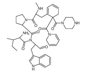 (2S)-N-[(2S,3S)-2-amino-3-methylpentanoyl]-N-[(2R)-1-(1H-indol-3-yl)-3-oxopropan-2-yl]-1-[(2R)-2-(methylamino)-3-[(6R)-6-(piperazine-1-carbonyl)-6-(2H-pyridine-1-carbonyl)cyclohexa-1,3-dien-1-yl]propanoyl]pyrrolidine-2-carboxamide结构式