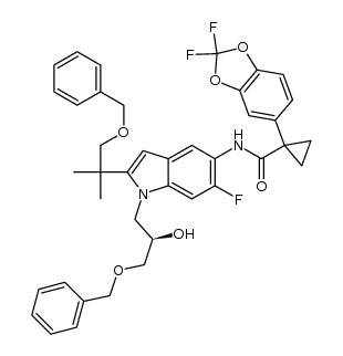 (R)-N-(1-(3-(benzyloxy)-2-hydroxypropyl)-2-(1-(benzyloxy)-2-methylpropan-2-yl)-6-fluoro-1H-indol-5-yl)-1-(2,2-difluorohenzo[d][1,3] dioxol-5-yl)cyclopropanecarboxamide结构式