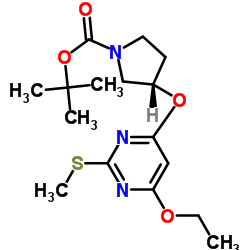 (S)-3-(6-Ethoxy-2-Methylsulfanyl-pyrimidin-4-yloxy)-pyrrolidine-1-carboxylic acid tert-butyl ester结构式