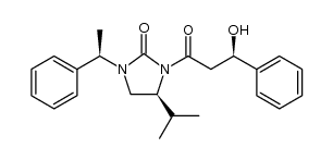 (S)-3-[(R)-3-hydroxy-3-phenylpropanoyl]-4-isopropyl-1-[(R)-1-phenylethyl]imidazolidin-2-one Structure